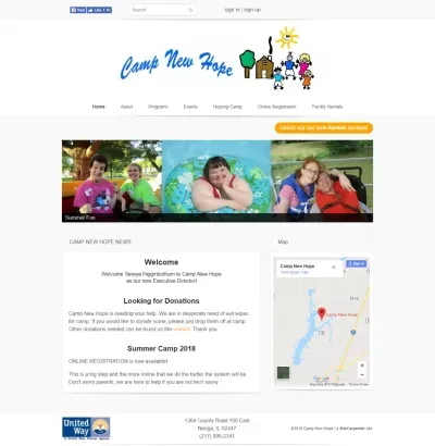 Camp New Hope website screenshot