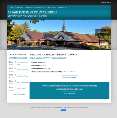 Charleston Illinois Baptist Church website screenshot